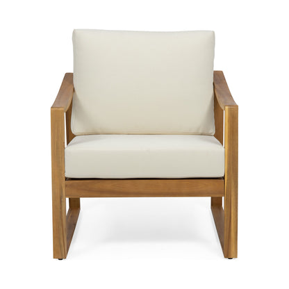 Outdoor Acacia Wood Club Chairs With Water Resistant Cushions - Teak / Beige