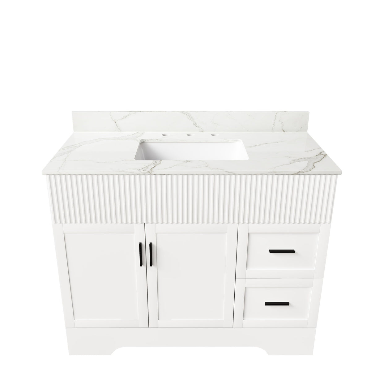Bathroom Vanity Set, Fluted Cabinet With Soft Close Doors & Drawers, 3 Faucet Holes, Sink Included - White