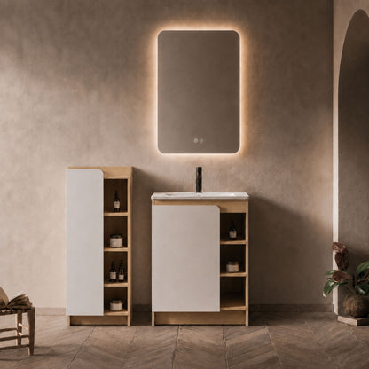 24" Bathroom Vanity With Sink & Tall Bathroom Cabinet, Vanity Set With Thin Edge Sink & Interchangeable Door Panels - Black / Light Oak / White