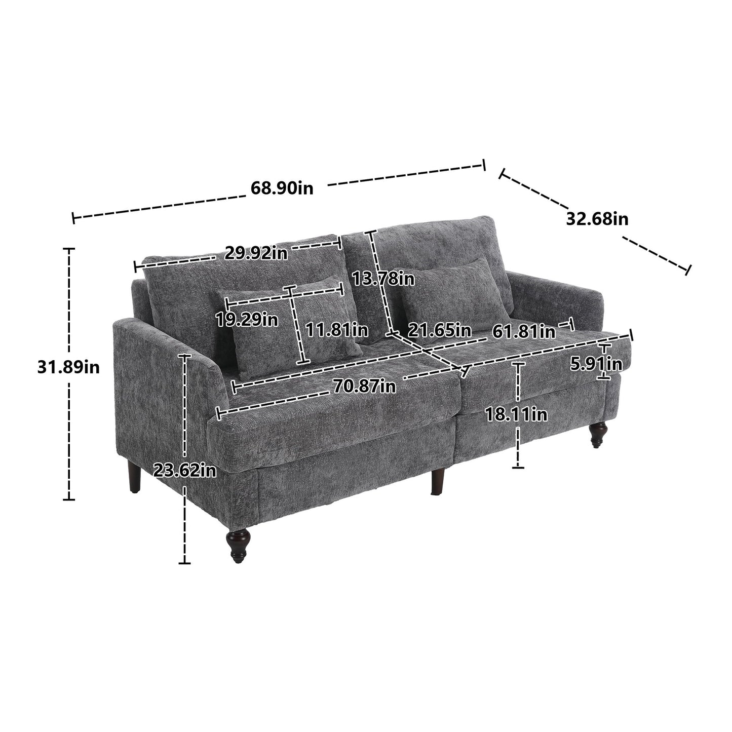 Mid Century Modern Fabric Loveseat Sofa, 2 Seat Upholstered Couch