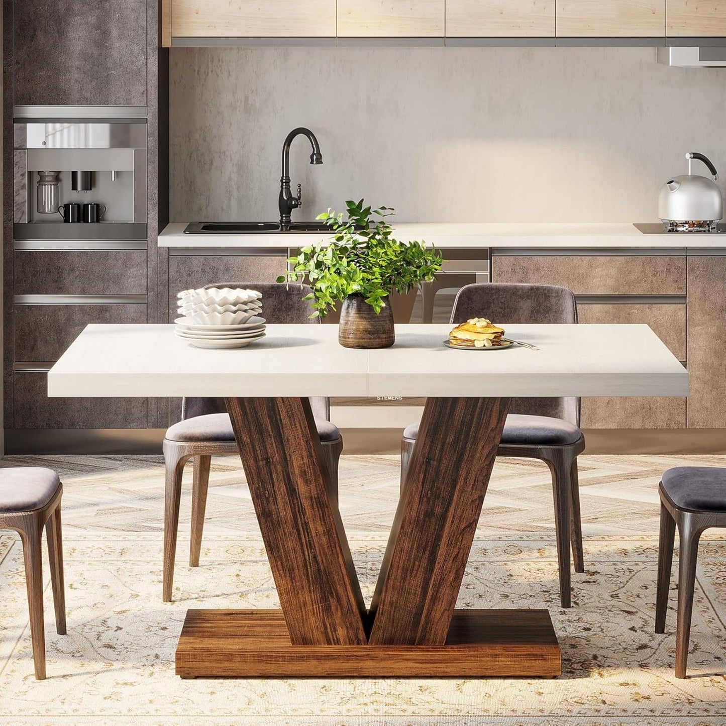 Dining Table With Pedestal Base For 4 - 6 People