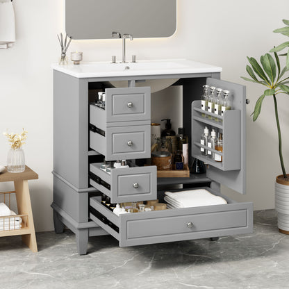 Freestanding Bathroom Vanity With Sink, Soft Close Door, 3 Drawers