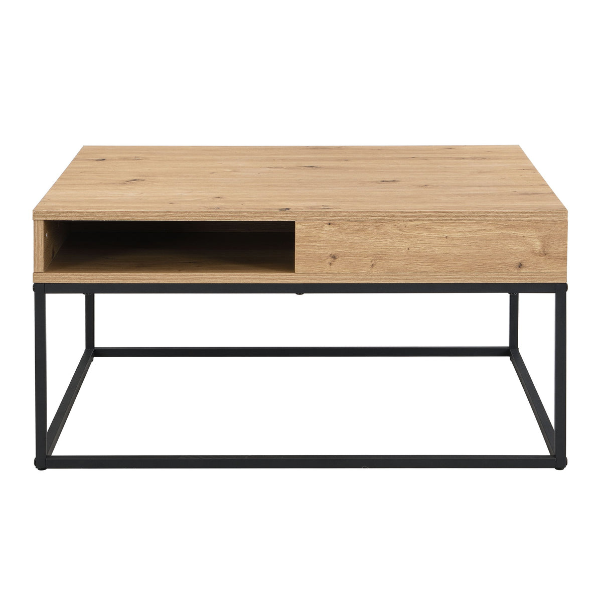 Hudson - Square Coffee Table With Open Storage Shelf - Black / Natural / Rustic / Oak