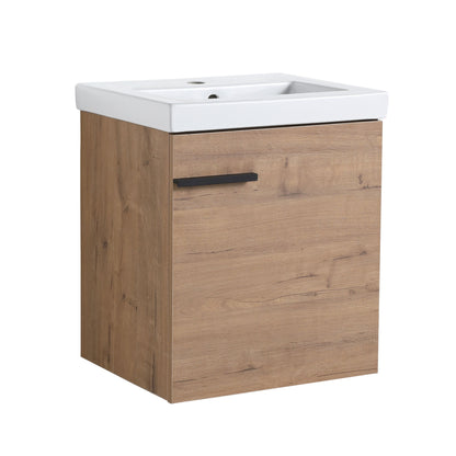 18" Wall Mounted Bathroom Vanity With Sink, Compact Design For Small Bathrooms - Imitative Oak