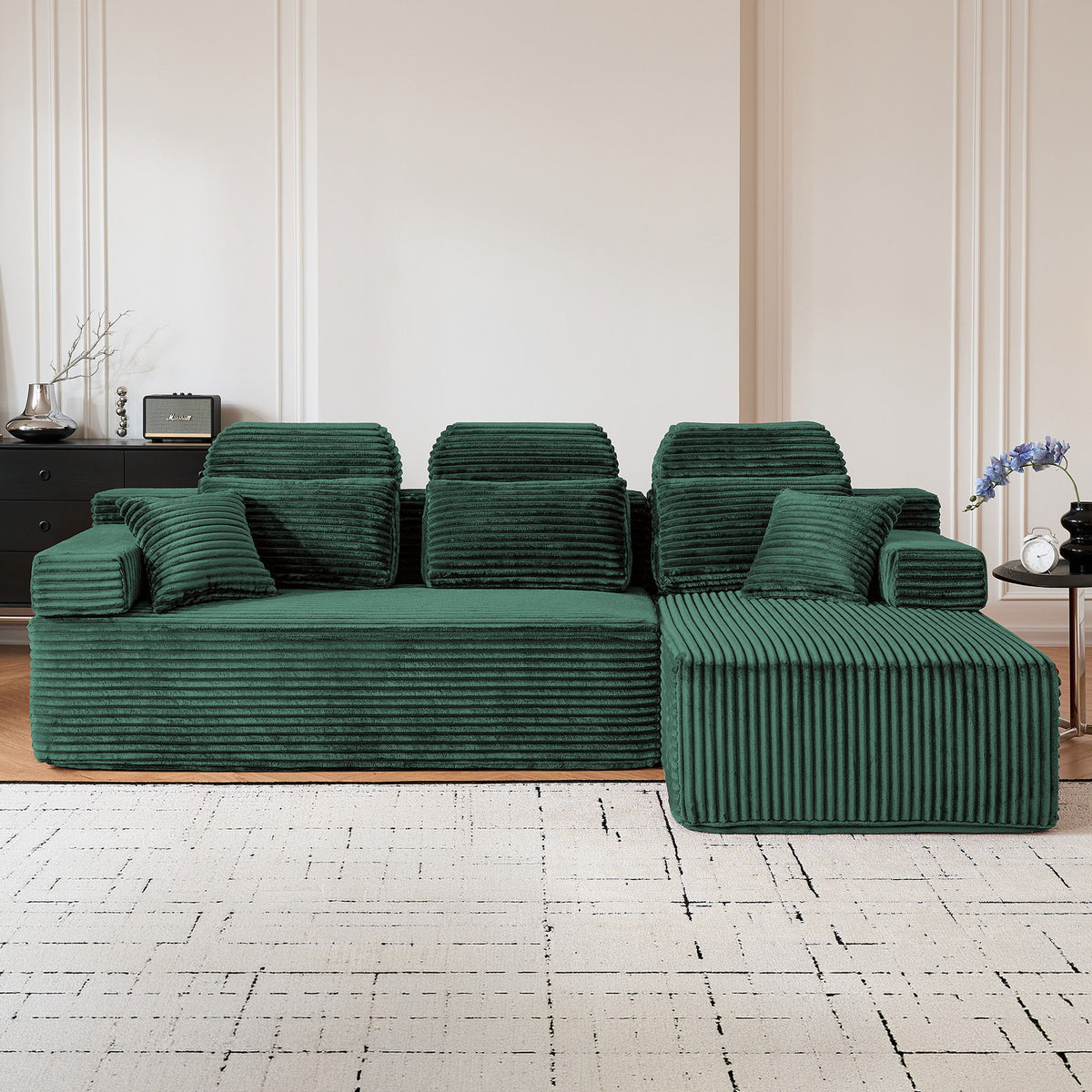 Sectional Sleeper Sofa & Storage Pockets, Modular Couch With Throw Pillows For Living Room