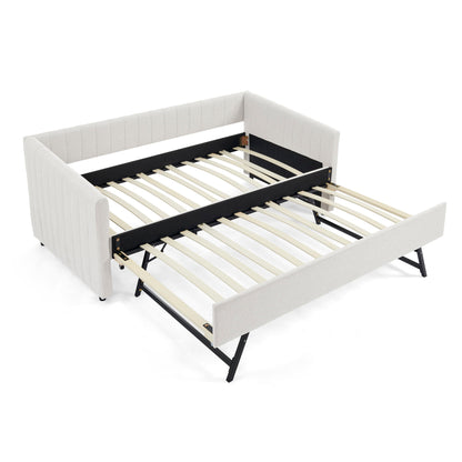 Upholstered Daybed With Trundle With Vertical Stripes