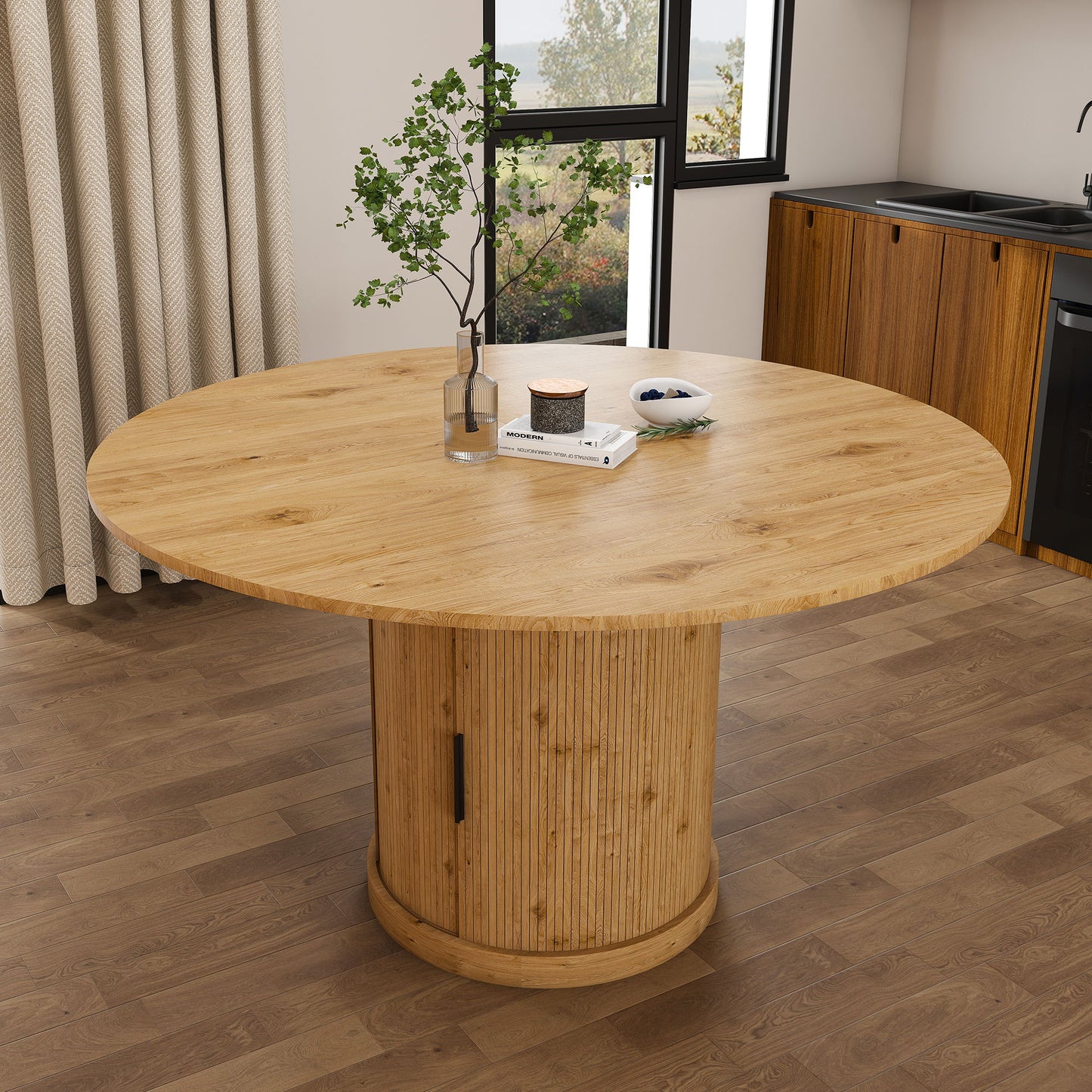 Extendable Oval Dining Table With 2 Tier Storage - Oak