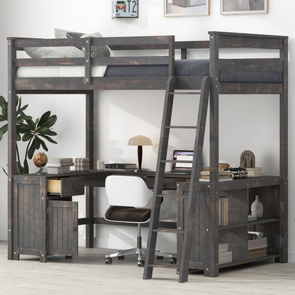 Loft Bed With U Shaped Desk, Drawers, And Storage Shelves