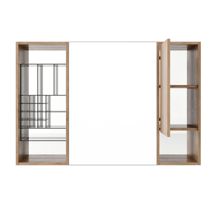 Wall Mounted Bathroom Mirror Cabinet & Adjustable Shelves Storage Cabinet - Imitative Oak