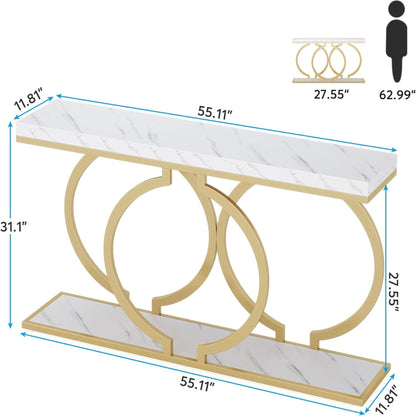 Console Table With Geometric Base For Entryway - Gold / White