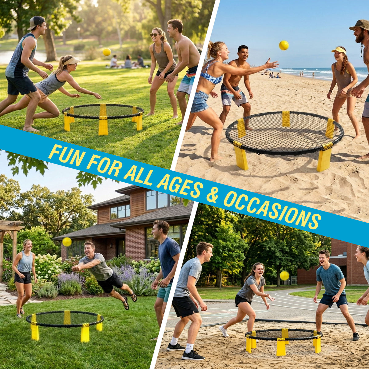 Outdoor Roundnet Game Set With 2 Balls, Sturdy Net And Carry Bag