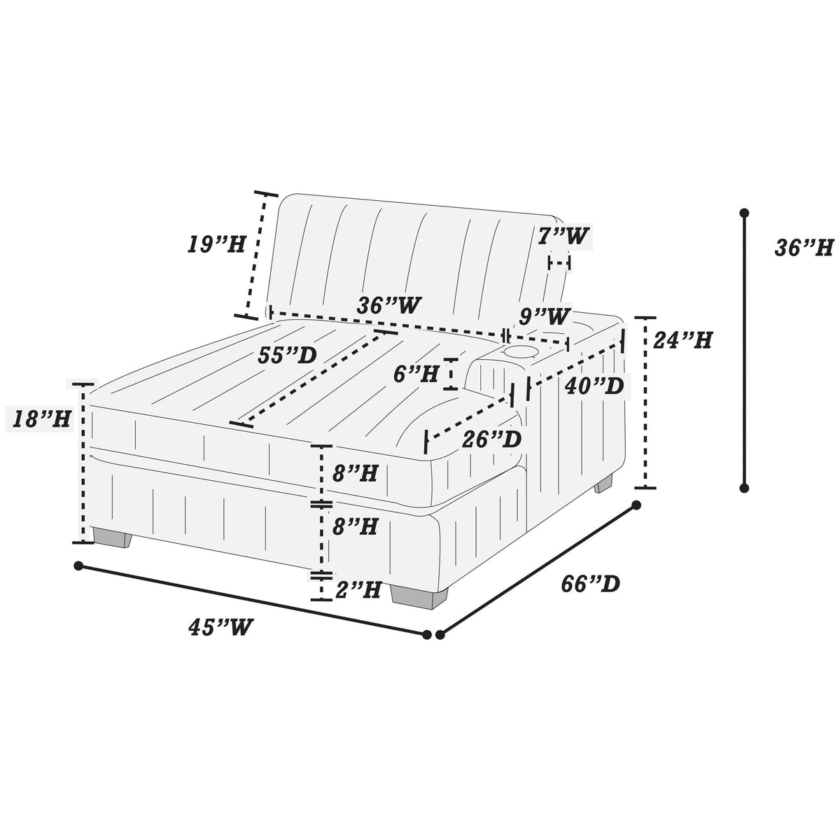 RAF Chaise With Cup Holder Modular Living Room Furniture