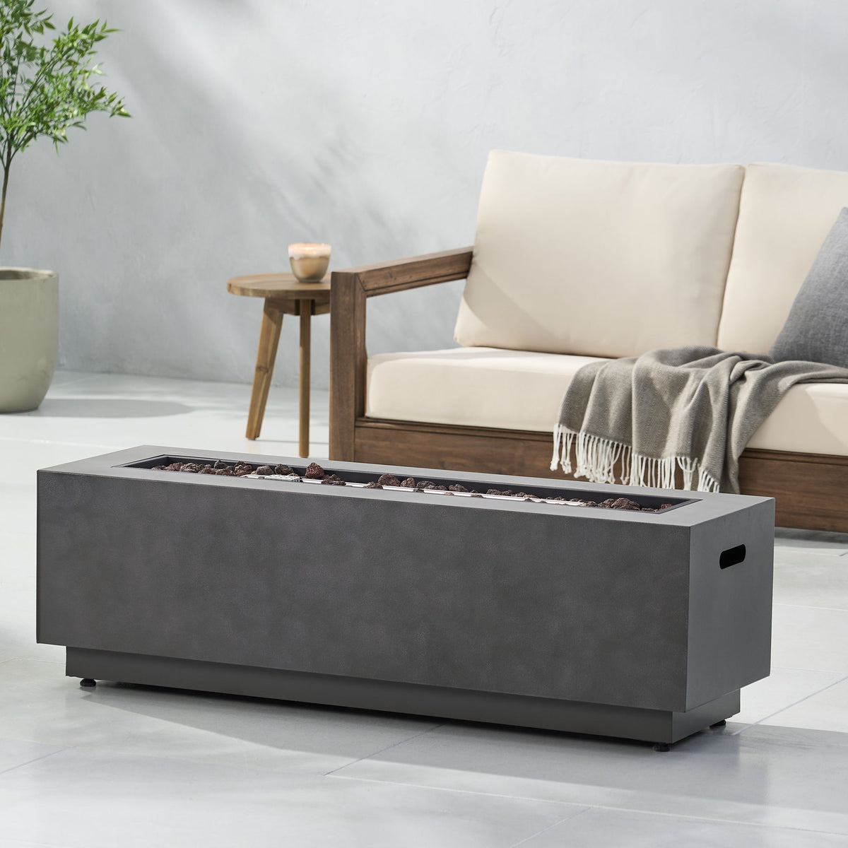 Modern Rectangular Iron Fire Pit 50, 000 Btu - Stone Gray