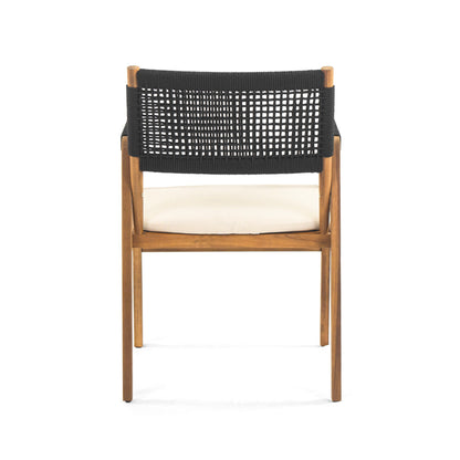 Outdoor 7 Pieces Patio Slat Design Acacia Upholstered Dining Set