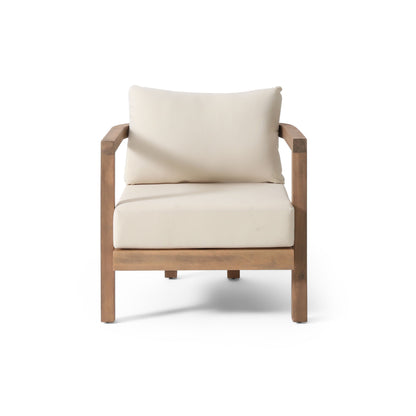 Outdoor Acacia Wood Patio Club Chair, Waterproof Thick Cushion, Deep Seating