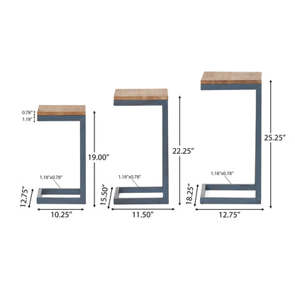 Kacha - Modern Industrial Firwood Nesting Tables (Set of 3) With Iron Frame - Antique Brown / Black