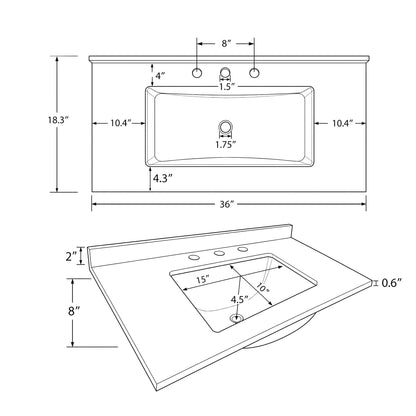 Basin Sink, 0.6" Ultra Thin Profile, Triple Faucet Holes