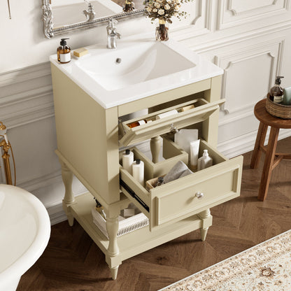 Retro Design Bathroom Vanity With Sink, 2 Drawer Storage Cabinet