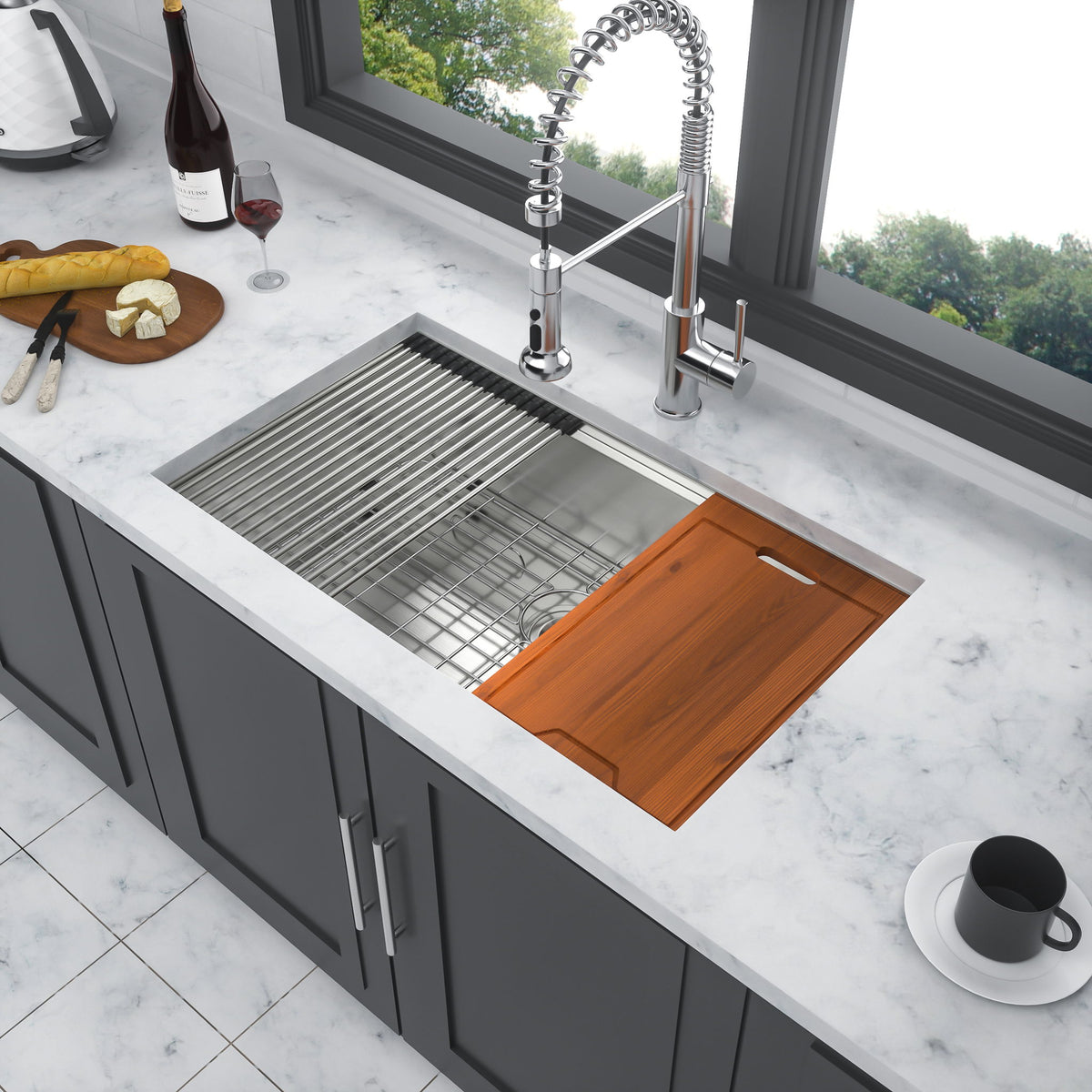 Premium Single Bowl Undermount Workstation Kitchen Sink With Accessories, Finish, 16 Gauge Stainless Steel - Brushed Nickel