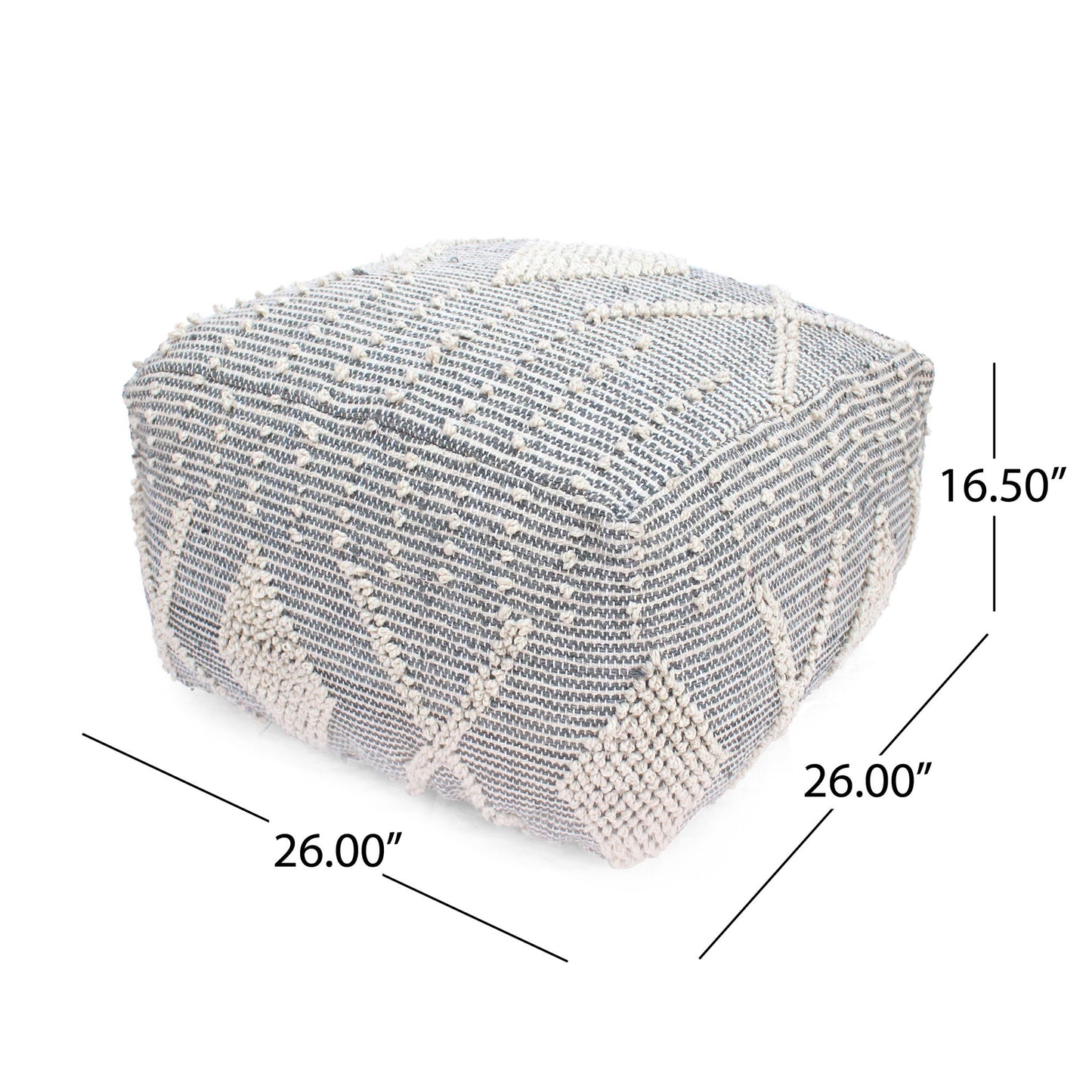 Diamond - Handcrafted Faux Yarn Pouf - Ivory / Gray