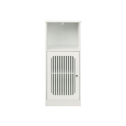 Louvered Door Bathroom Low Cabinet With Multi Layer Storage - White