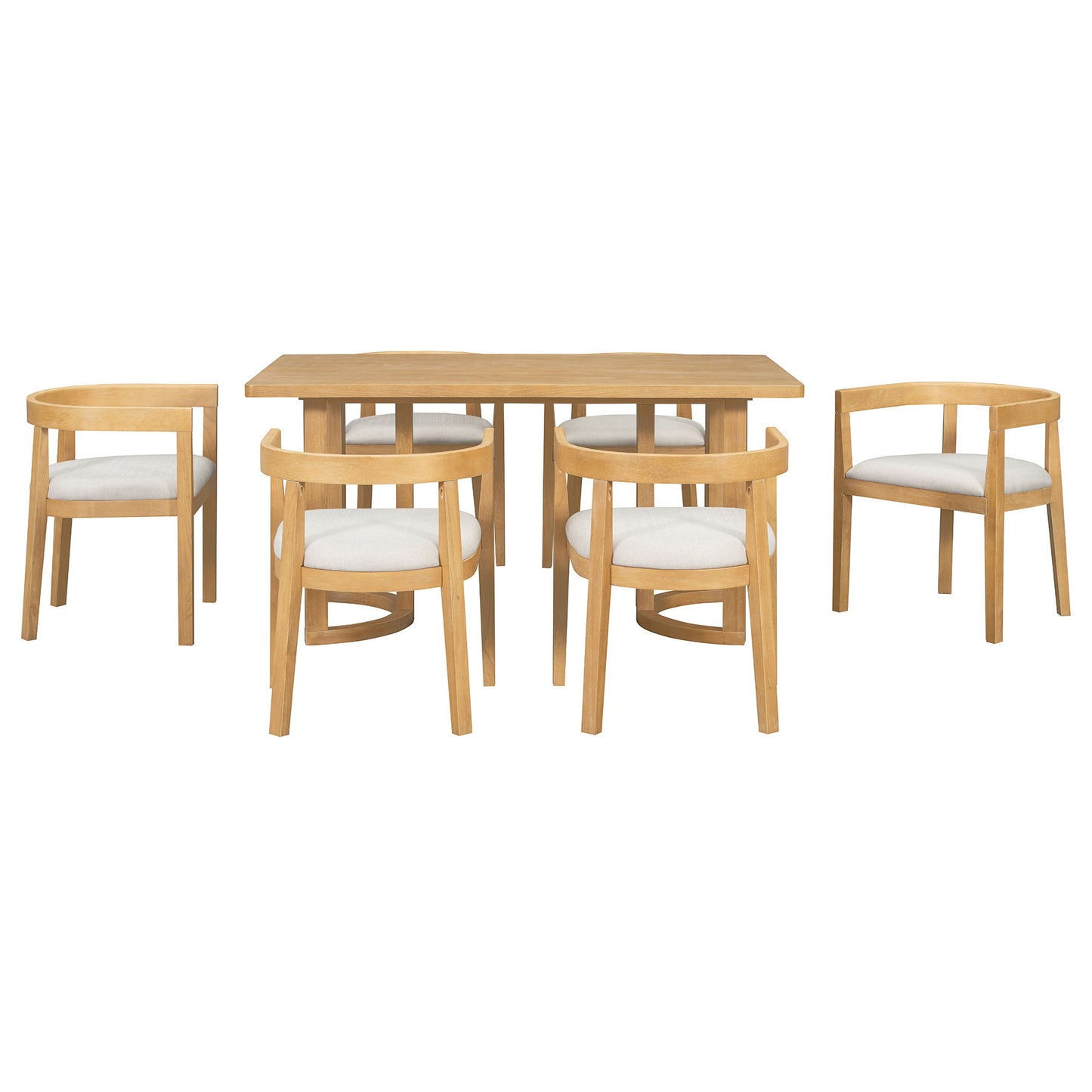 Rectangular Dining Table Set For 6 With Upholstered Barrel Back Chairs
