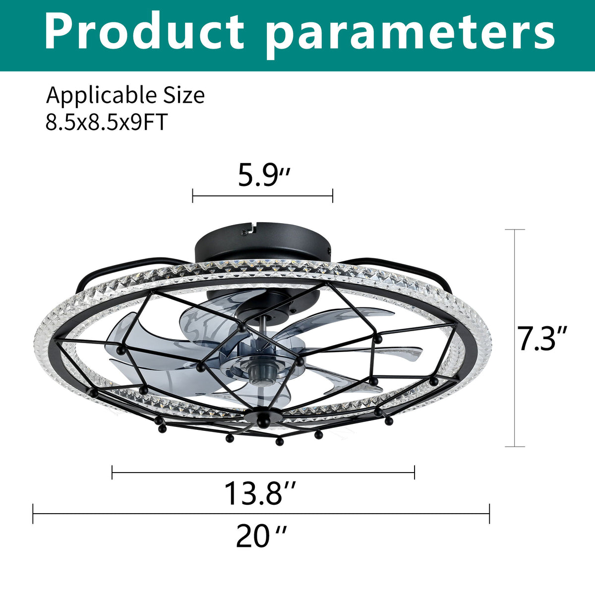 Ceiling Fan With Light And Remote Control, 6 Speeds, 3 Color Options - Matte Black