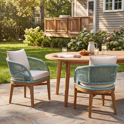 Outdoor Dining Chairs (Set of 2) - Beige / Green / Teak