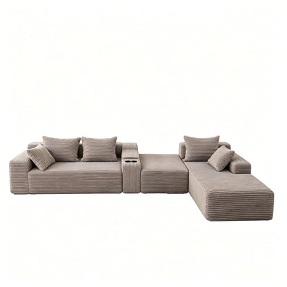 U-Shaped Modular Sofa With Cup Holders And Storage For Living Rooms - Coffee