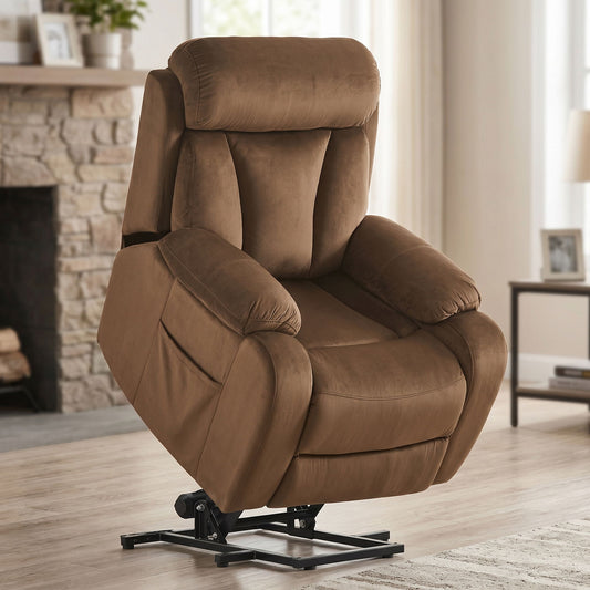 Lift Chair Recliner Power Remote Control Recliner Sofa Relax Soft Chair Anti - Skid Australia Cashmere Fabric Furniture Living Room - Brown