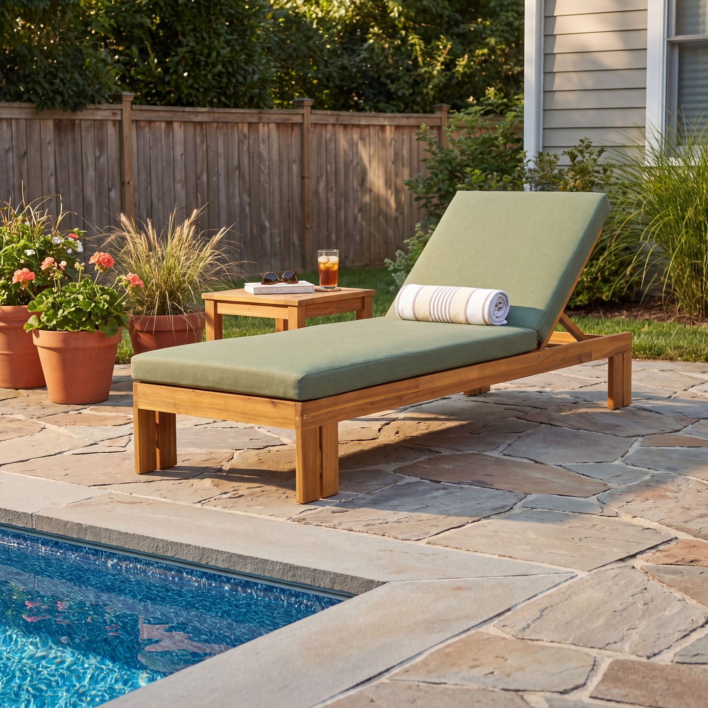 Outdoor Chaise Lounge With 5 Position Adjustable Backrest
