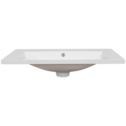 30" Single Bathroom Vanity Top With Undermount Basin, Rectangular Shape, 3 Faucet Holes - White