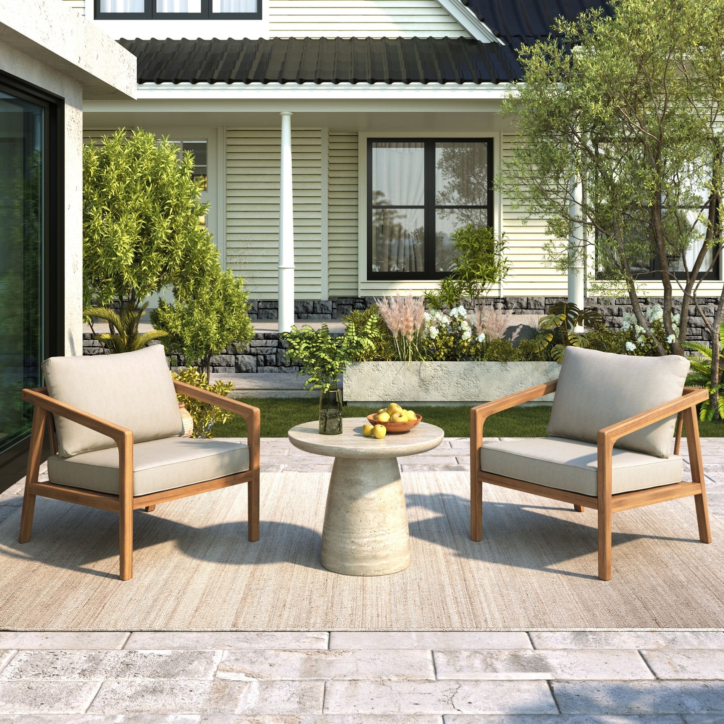 Westin - Outdoor Acacia Wood Club Chair (Set of 2) - Teak / Beige