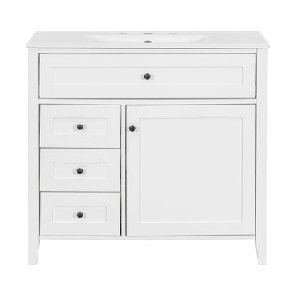 Bathroom Vanity With Sink, 3 Drawers & Cabinet With Adjustable Shelves
