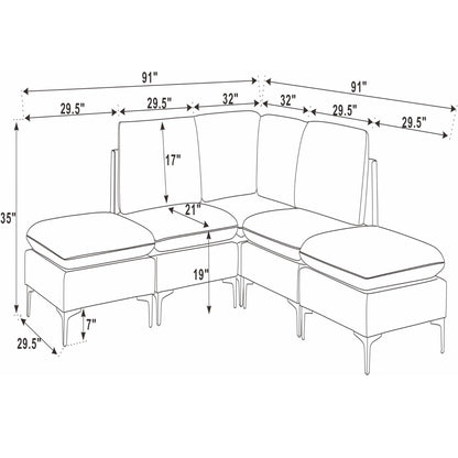 Upholstered Modular Sectional With Tall Legs, Medium Firm Seat