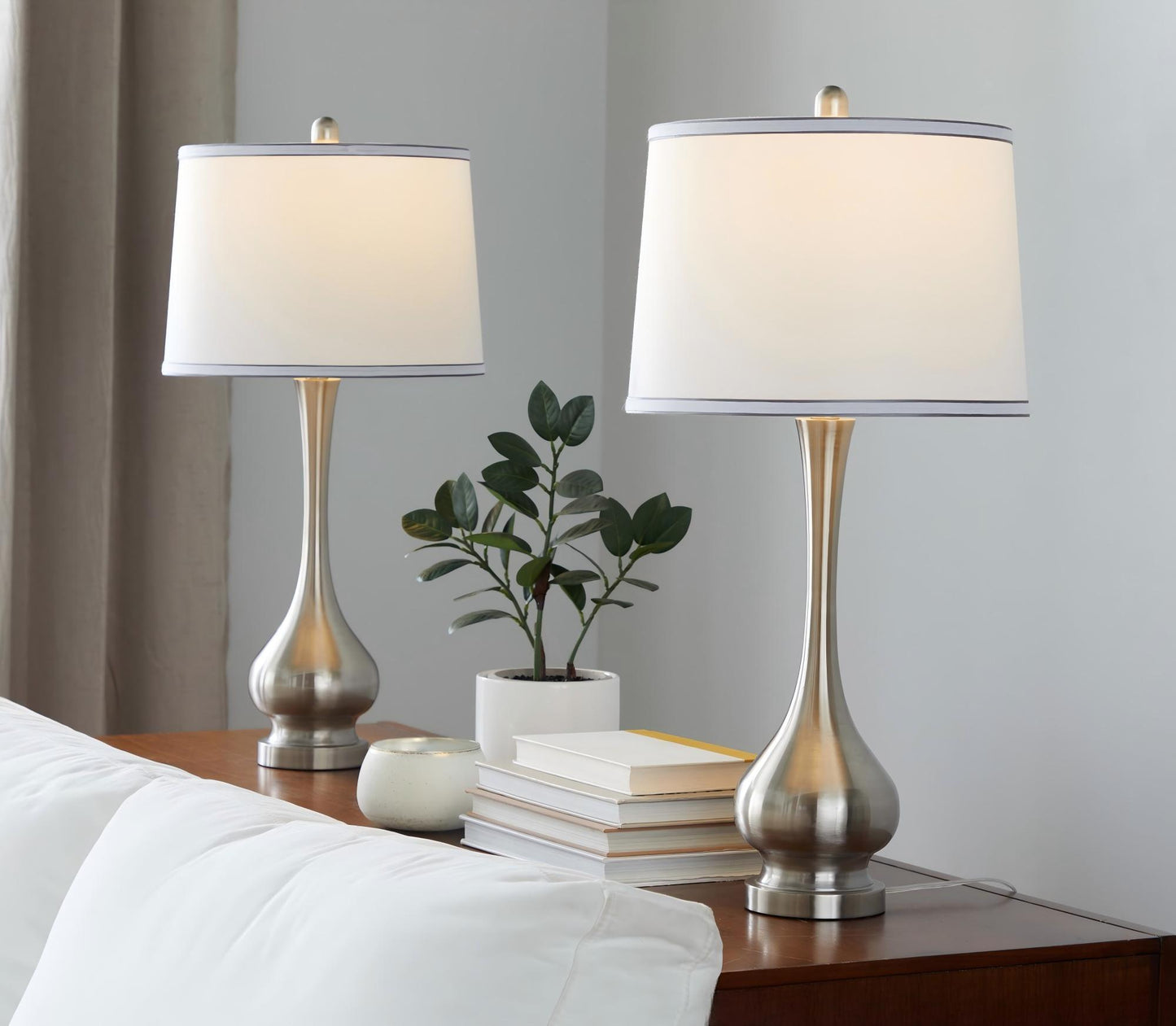 Cairo - Contemporary Table Lamp (Set of 2) - Nickel / White / Silver Trim
