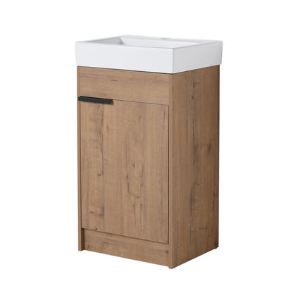 18" Bathroom Vanity With Top Sink, With Soft Closing Doors And Adjustable Interior Shelves - Imitative Oak
