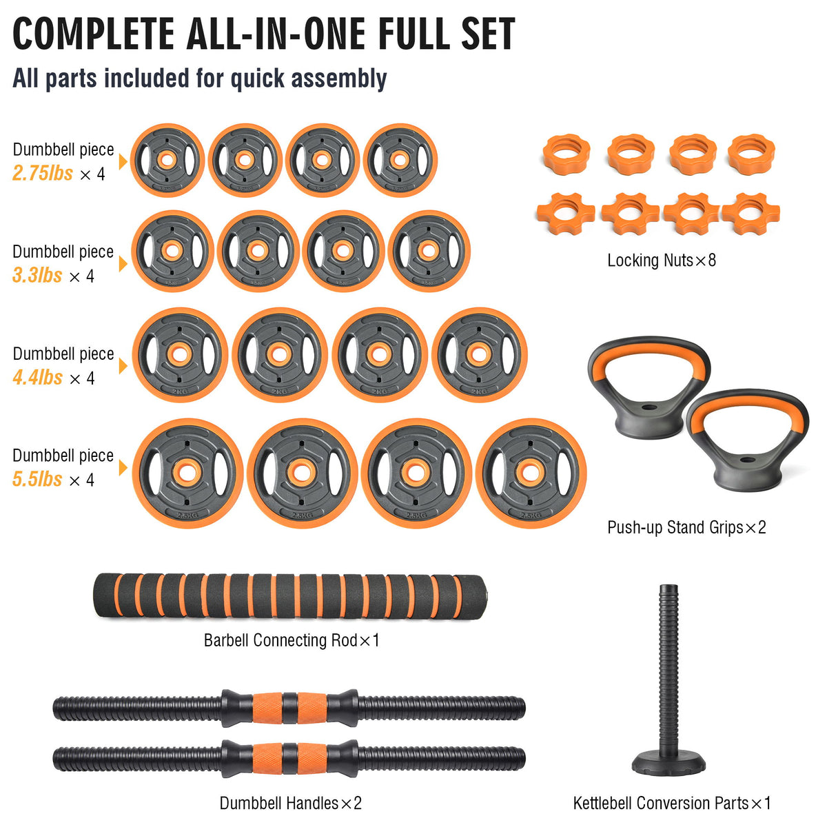Adjustable Dumbbell Set, 4 In 1 Convertible Weights