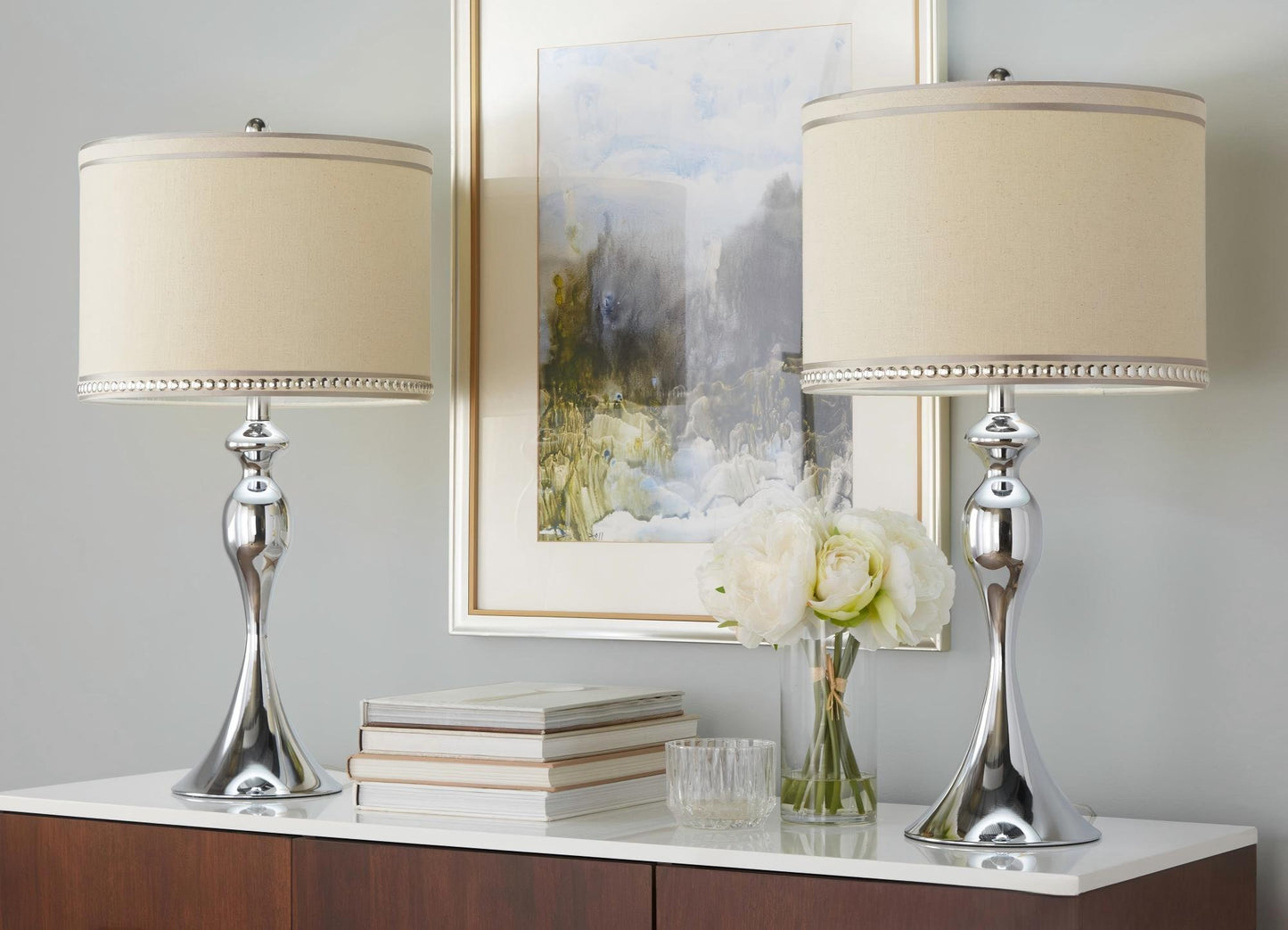 Ashland - Contemporary Table Lamp With Trim (Set of 2) - Polished Chrome / Cream