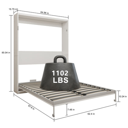 Queen Size Wall Mounted Murphy Bed With Manual Height Adjustable Desk, Cabinet & Frame & Computer Desk - White