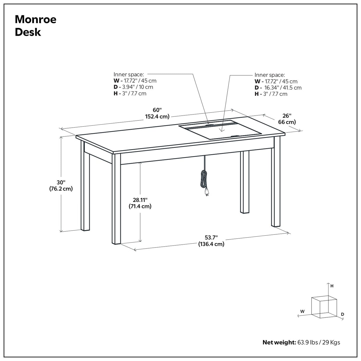 Monroe - Desk - Distressed Charcoal Brown
