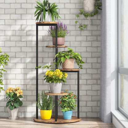 4 Tier Corner Plant Stand For Balcony, Garden & Patio - Rustic Brown