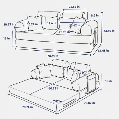 Convertible Sleeper Sofa Bed, Foldable Multi Functional Couch For Living Room - White