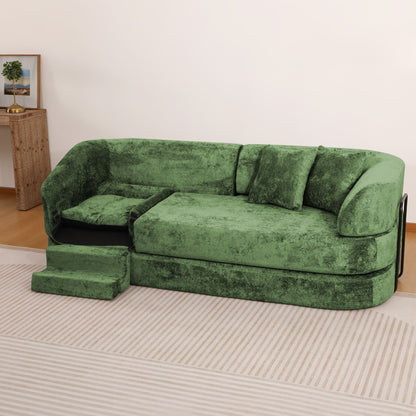 3 Seater Sofa With Built In Pet Bed Nook, Curved Design And 2 Throw Pillows