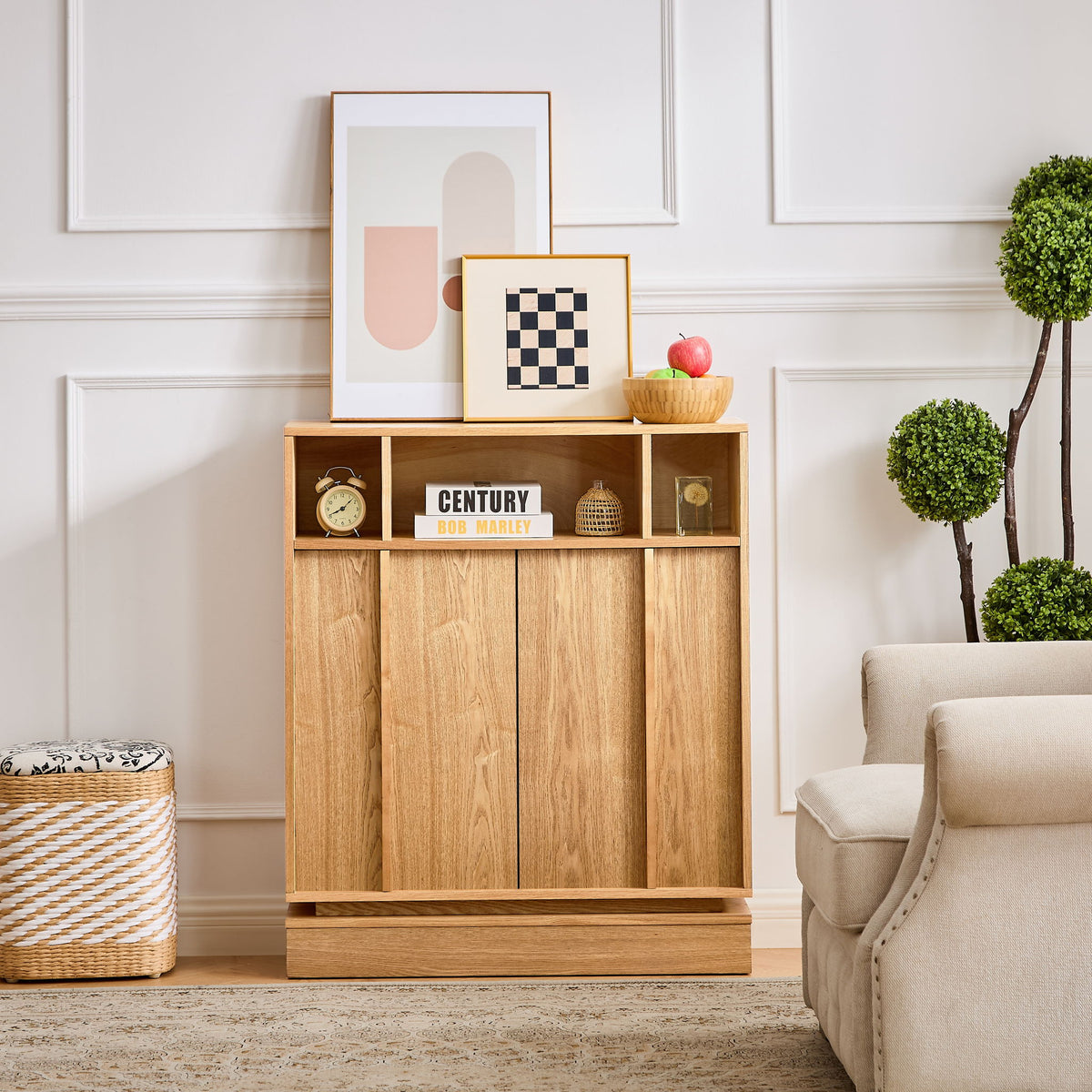 Fluted Sideboard Buffet Cabinet With 2 Doors And Adjustable Shelf, Storage Cabinet For Entryway
