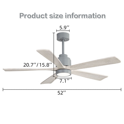 52" Ceiling Fan With Dimmable LED Light And 6 Speed Remote Control - Cement Gray