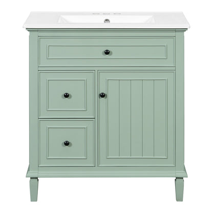 Modern Bathroom Vanity With Sink, Adjustable Shelf, Flip Drawer & 2 Drawers