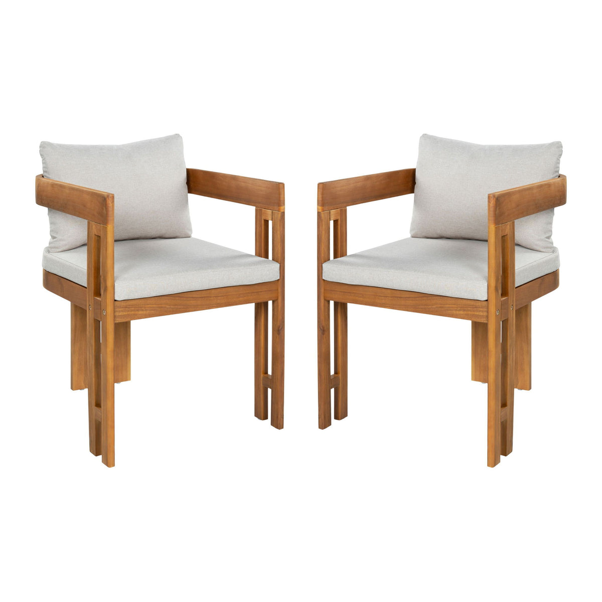 Outdoor Dining Patio Arm Chairs (Set of 2) - Beige / Teak