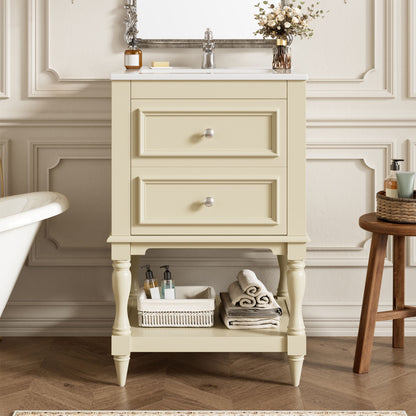 Retro Design Bathroom Vanity With Sink, 2 Drawer Storage Cabinet