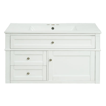 Modern Wall Mounted Floating Cabinet With Double Drawer And Sink